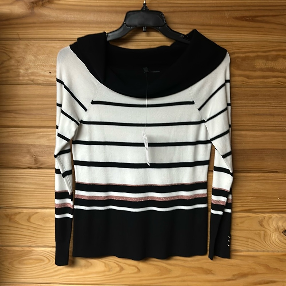 NWT White House Black Market Sweater Black, White and Pink Stripe Size M